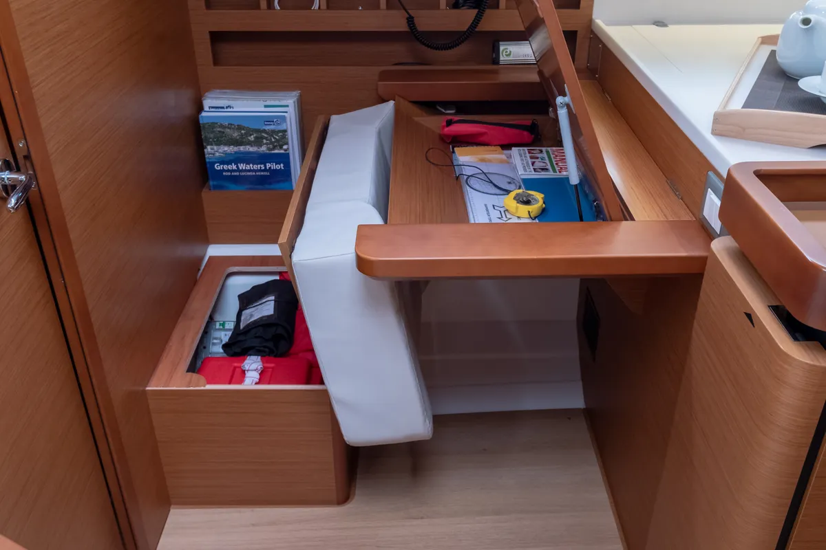 Salon of Ioleta, a Jeanneau Sun Odyssey 440 sailboat at Municipal Unit of Lefkada, Greece
