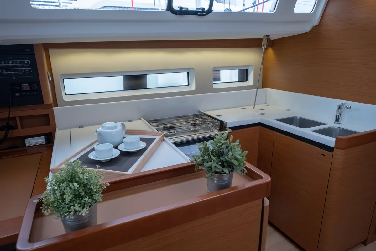 Galley of Ioleta, a Jeanneau Sun Odyssey 440 sailboat at Municipal Unit of Lefkada, Greece