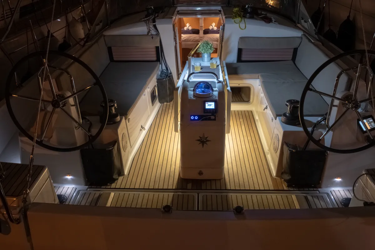 Deck of Ioleta, a Jeanneau Sun Odyssey 440 sailboat at Municipal Unit of Lefkada, Greece