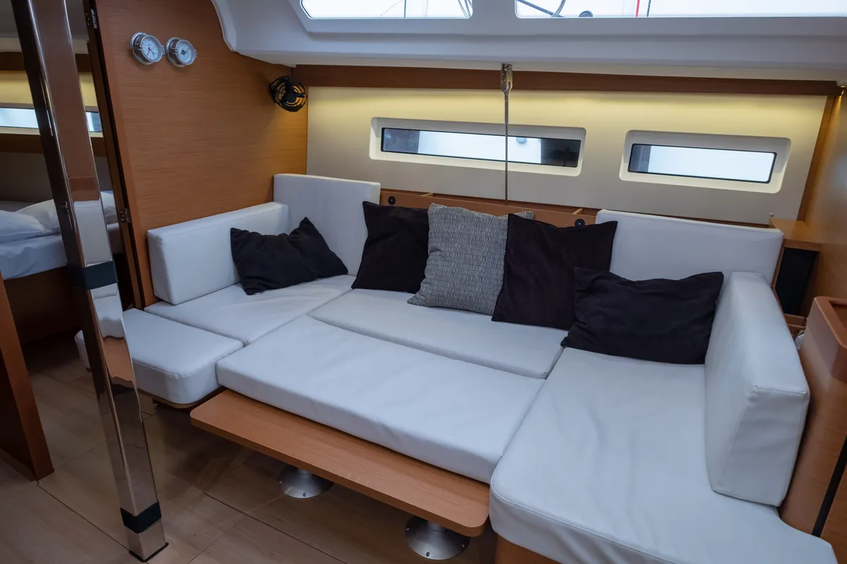 Salon of Ioleta, a Jeanneau Sun Odyssey 440 sailboat at Municipal Unit of Lefkada, Greece