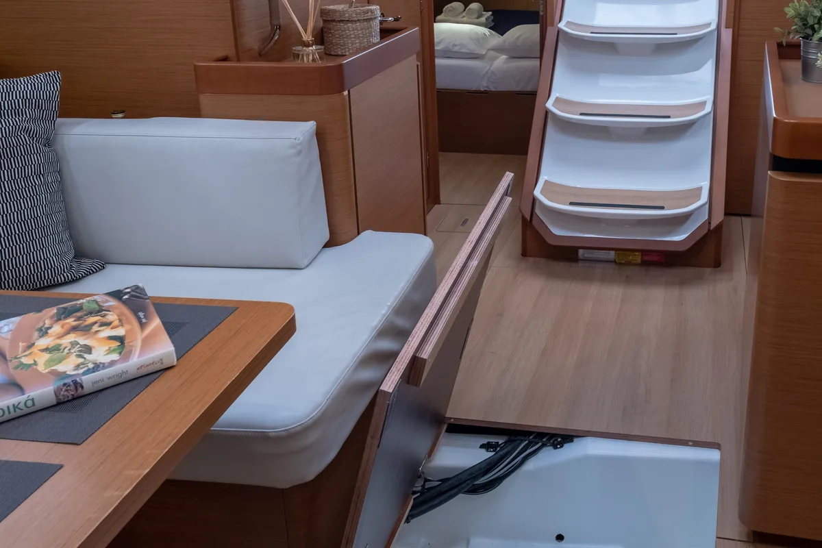 Salon of Ioleta, a Jeanneau Sun Odyssey 440 sailboat at Municipal Unit of Lefkada, Greece