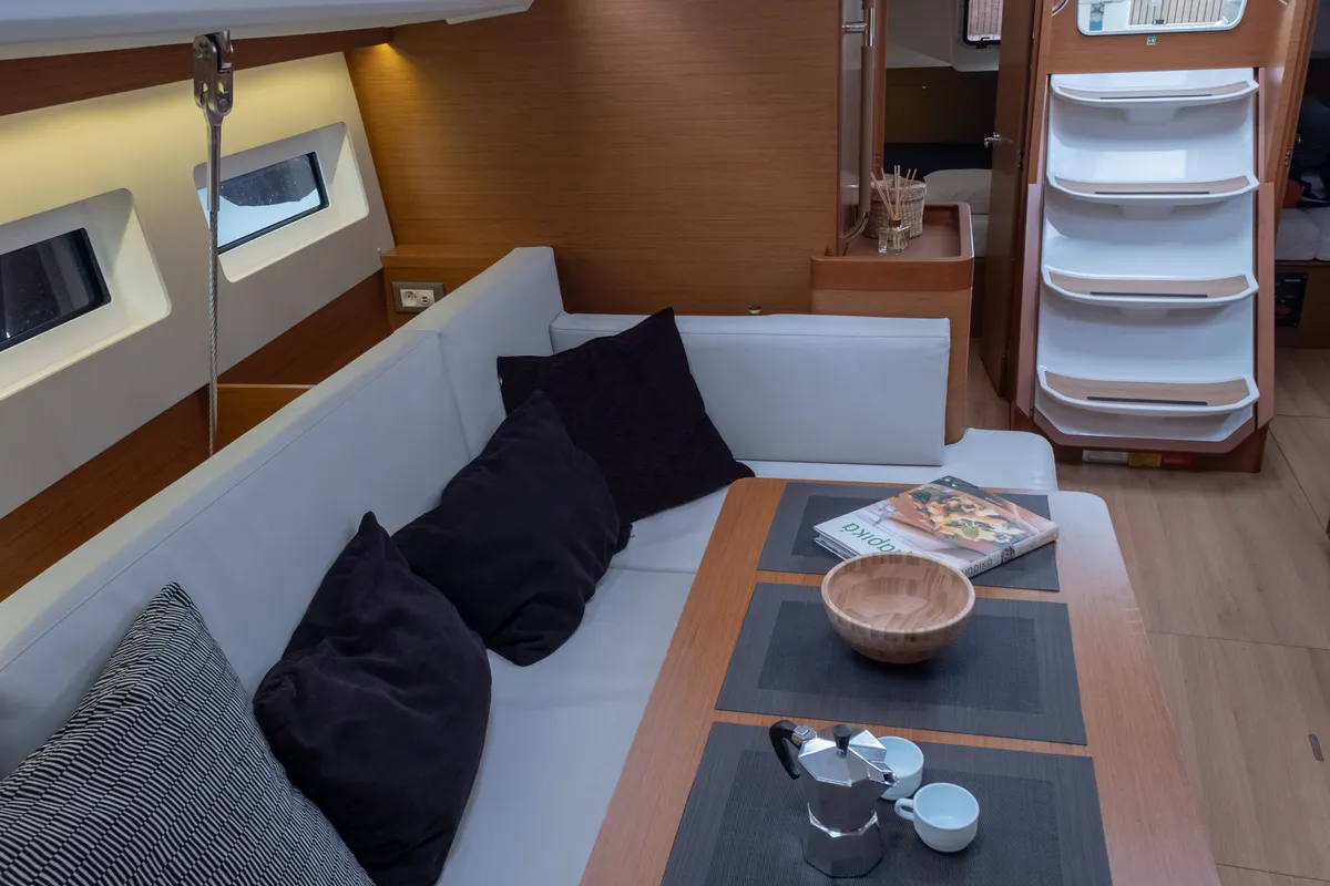 Salon of Ioleta, a Jeanneau Sun Odyssey 440 sailboat at Municipal Unit of Lefkada, Greece