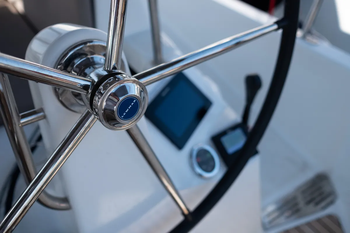 Cockpit of Ioleta, a Jeanneau Sun Odyssey 440 sailboat at Municipal Unit of Lefkada, Greece