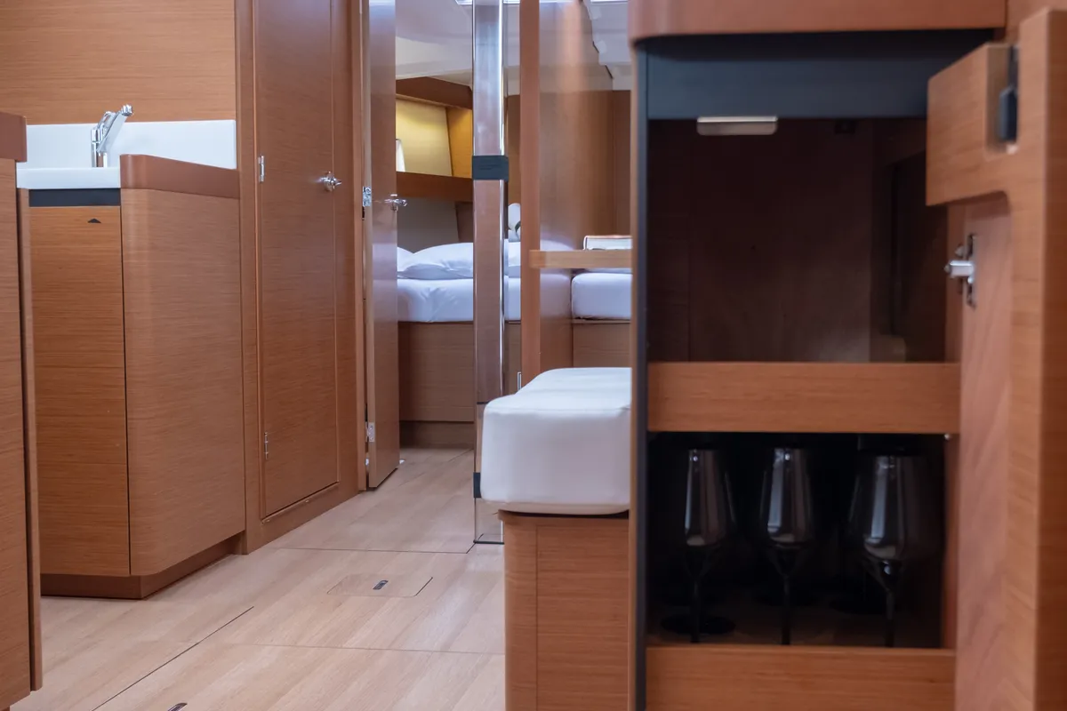 Salon of Ioleta, a Jeanneau Sun Odyssey 440 sailboat at Municipal Unit of Lefkada, Greece