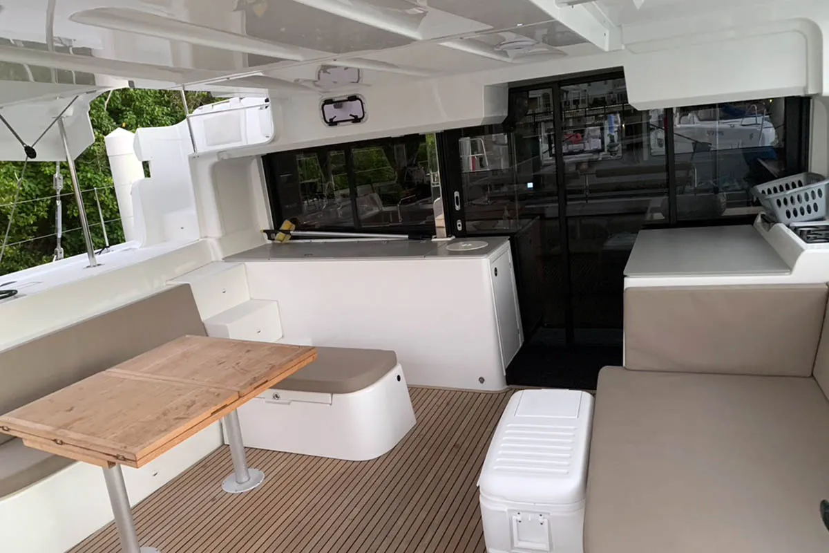 Trinity, a Lagoon 46 catamaran at Roche Caiman, Seychelles