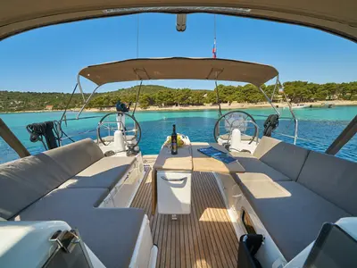 Deck of Lucia II, a Jeanneau Sun Odyssey 440 sailboat at Seget Donji, Croatia