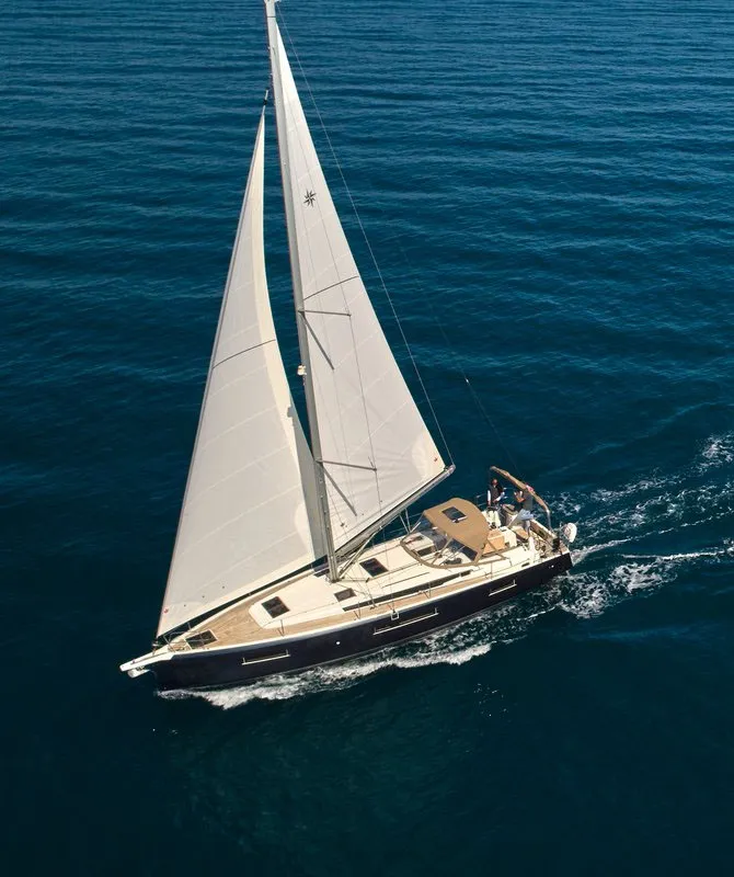 Exterior view of Lucia II, a Jeanneau Sun Odyssey 440 sailboat at Seget Donji, Croatia