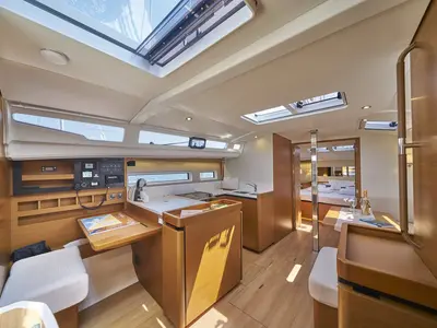 Salon of Lucia II, a Jeanneau Sun Odyssey 440 sailboat at Seget Donji, Croatia