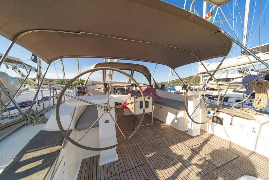 Cockpit of COSTA COSTA, a Bavaria Cruiser 45 sailboat at Volos, Greece
