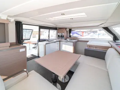 Salon of First Step, a Fountaine Pajot Isla 40 catamaran at Skradin, Croatia