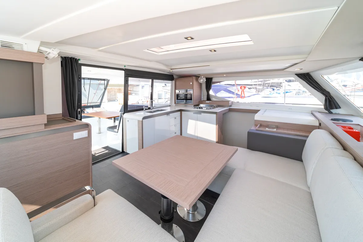 Salon of First Step, a Fountaine Pajot Isla 40 catamaran at Skradin, Croatia