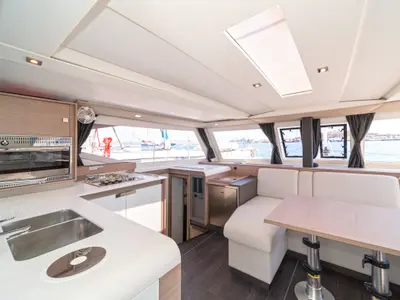 Galley of First Step, a Fountaine Pajot Isla 40 catamaran at Skradin, Croatia