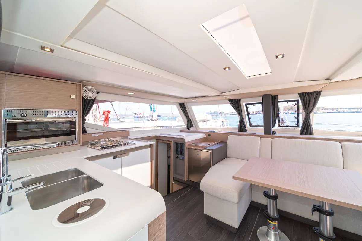 Galley of First Step, a Fountaine Pajot Isla 40 catamaran at Skradin, Croatia
