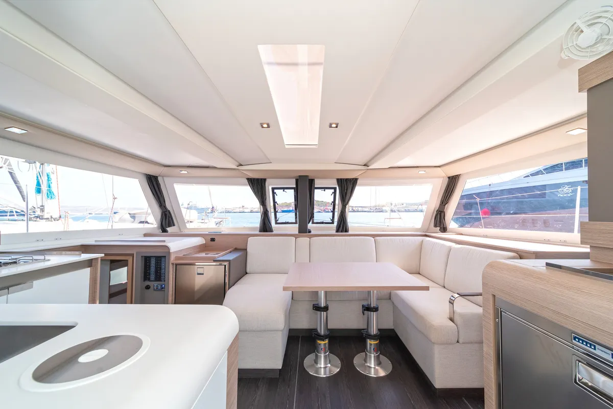 Salon of First Step, a Fountaine Pajot Isla 40 catamaran at Skradin, Croatia