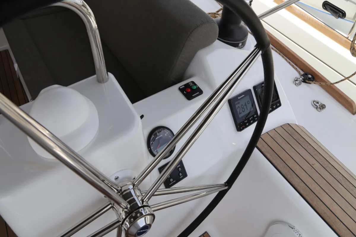 Cockpit of Sea Hawk, a Dufour 460 Grand Large sailboat at Kaštela, Croatia