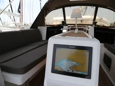 Deck of Sea Hawk, a Dufour 460 Grand Large sailboat at Kaštela, Croatia