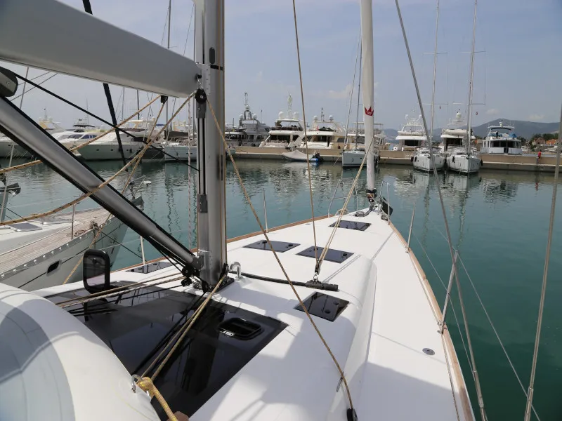 Exterior view of Sea Hawk, a Dufour 460 Grand Large sailboat at Kaštela, Croatia