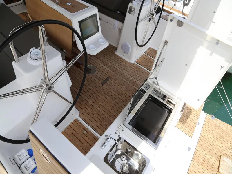 Cockpit of Sea Hawk, a Dufour 460 Grand Large sailboat at Kaštela, Croatia