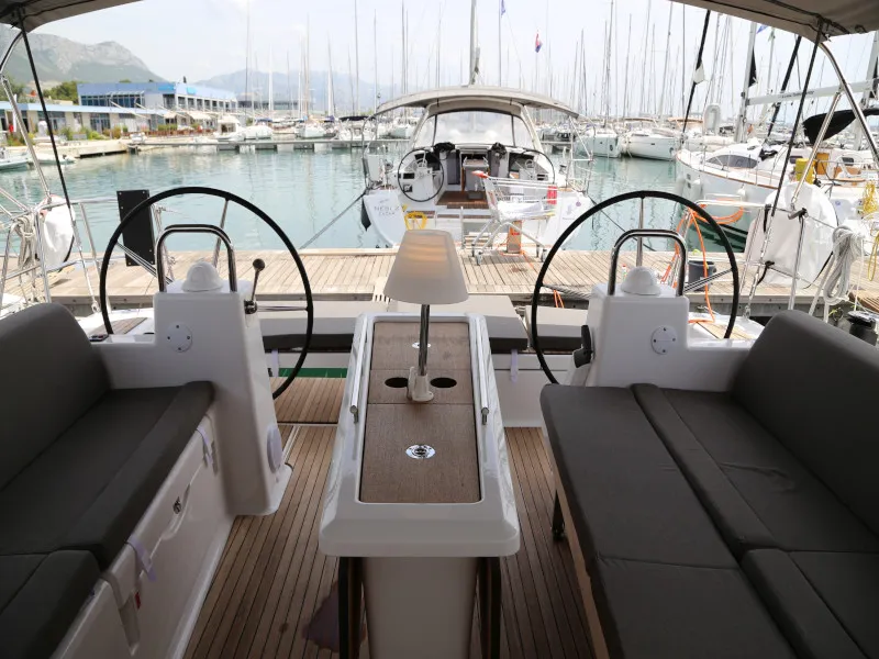 Cockpit of Sea Hawk, a Dufour 460 Grand Large sailboat at Kaštela, Croatia