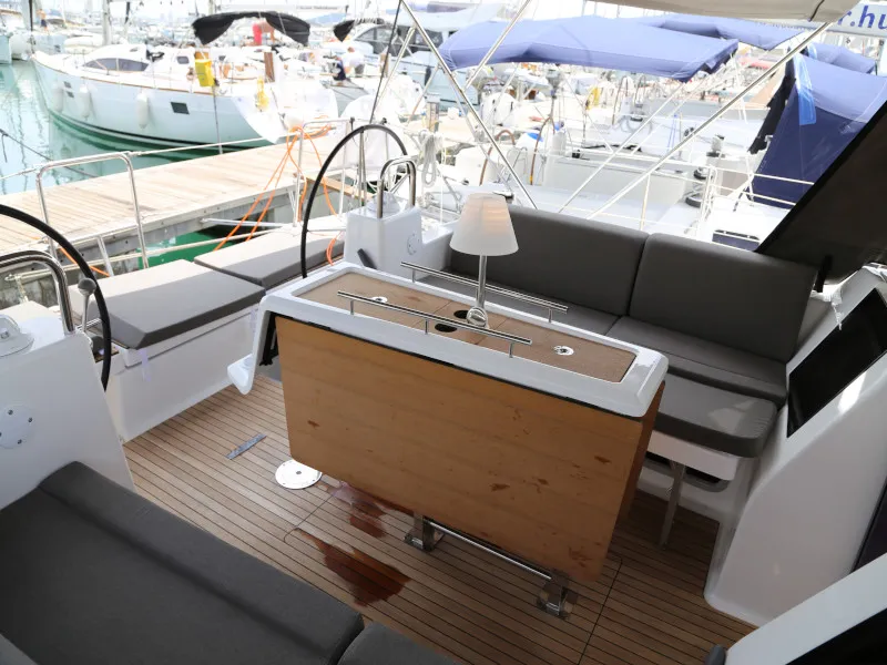 Deck of Sea Hawk, a Dufour 460 Grand Large sailboat at Kaštela, Croatia