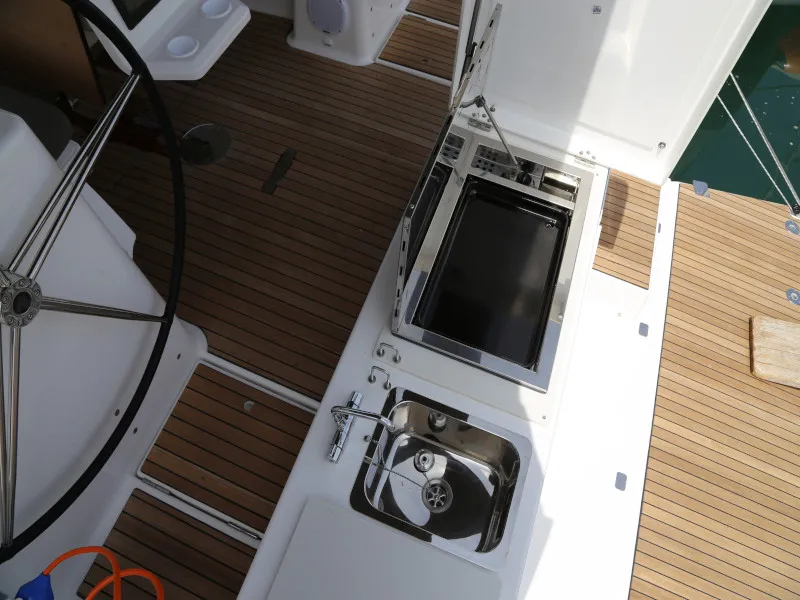 Cockpit of Sea Hawk, a Dufour 460 Grand Large sailboat at Kaštela, Croatia