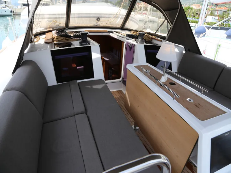 Cockpit of Sea Hawk, a Dufour 460 Grand Large sailboat at Kaštela, Croatia