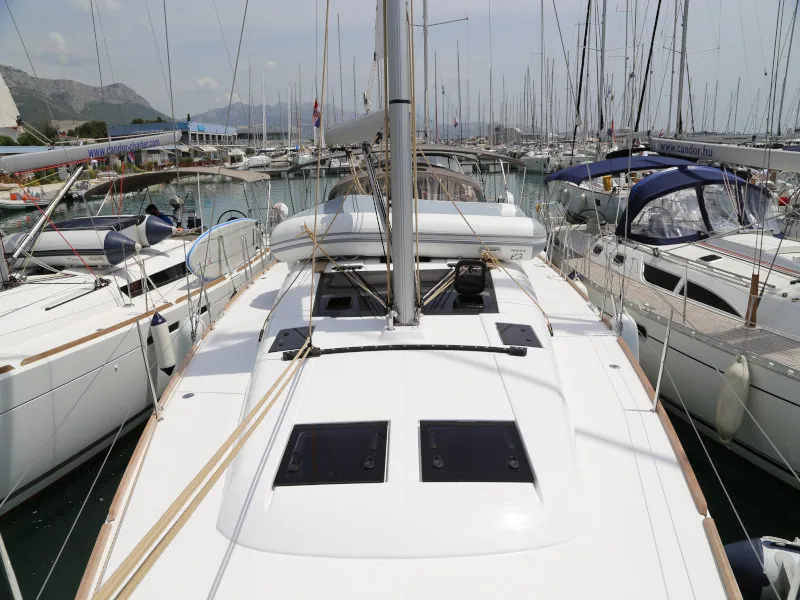 Exterior view of Sea Hawk, a Dufour 460 Grand Large sailboat at Kaštela, Croatia