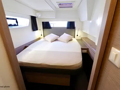 Cabin on Orsa 3, a Fountaine Pajot Saona 47 Quintet catamaran at Cannigione, Italy