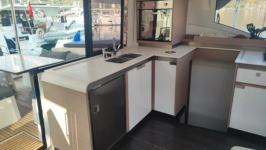 Galley of Lalom, a Fountaine Pajot Elba 45 catamaran at Fethiye, Turkey