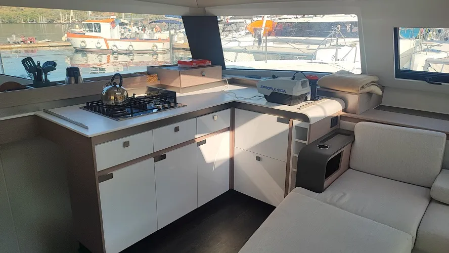 Galley of Lalom, a Fountaine Pajot Elba 45 catamaran at Fethiye, Turkey