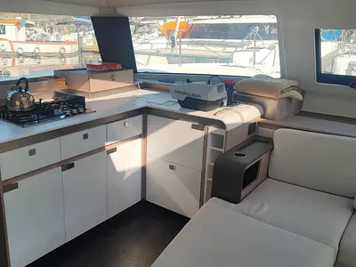 Galley of Lalom, a Fountaine Pajot Elba 45 catamaran at Fethiye, Turkey
