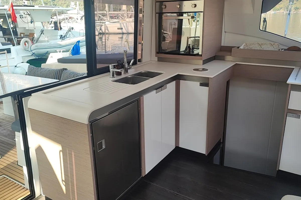 Galley of Lalom, a Fountaine Pajot Elba 45 catamaran at Fethiye, Turkey