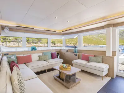 Salon of LADY M, a Lagoon 60 catamaran at Athens, Greece