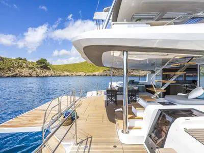 Deck of LADY M, a Lagoon 60 catamaran at Athens, Greece