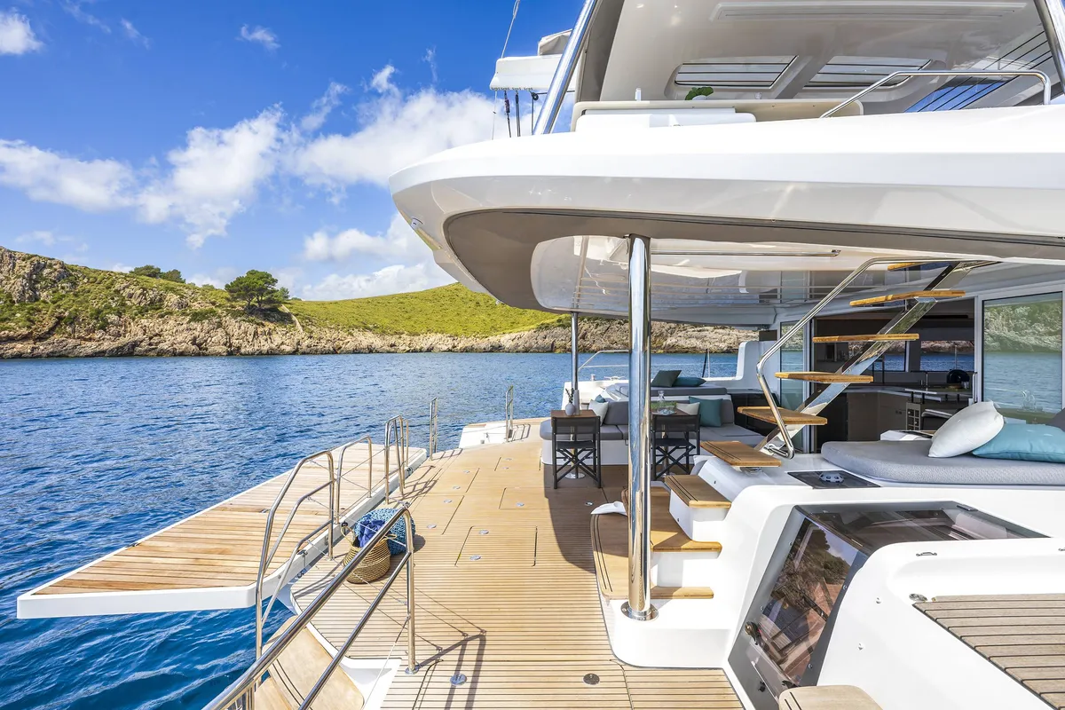 Deck of LADY M, a Lagoon 60 catamaran at Athens, Greece