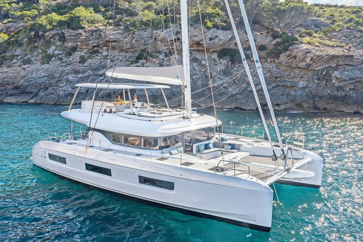 Exterior view of LADY M, a Lagoon 60 catamaran at Athens, Greece