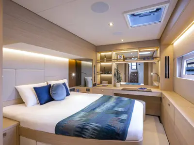 Cabin on LADY M, a Lagoon 60 catamaran at Athens, Greece