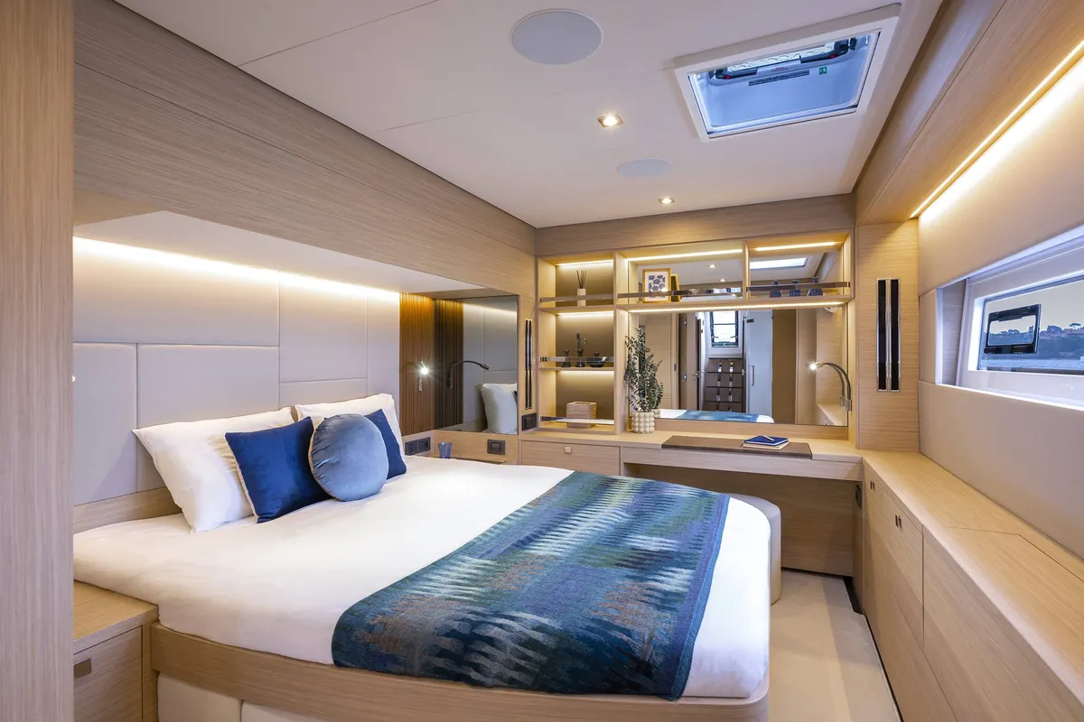 Cabin on LADY M, a Lagoon 60 catamaran at Athens, Greece
