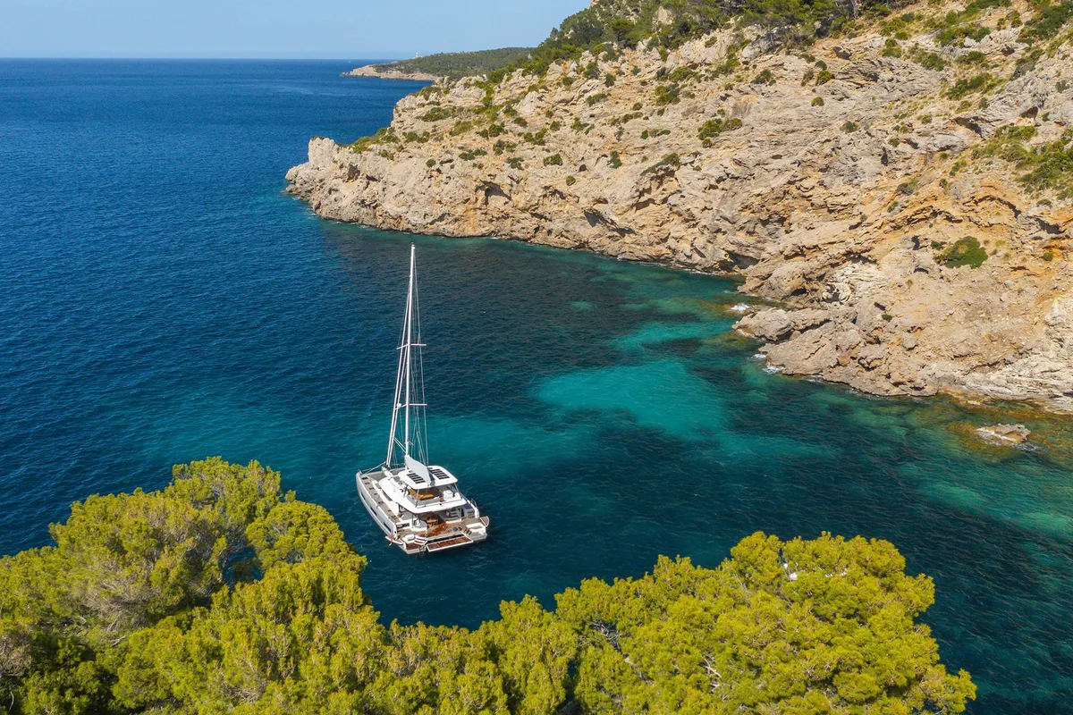 Exterior view of LADY M, a Lagoon 60 catamaran at Athens, Greece