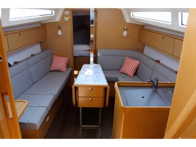Salon of Why Not 15, a Bavaria 34 Cruiser sailboat at Municipal Unit of Lefkada, Greece