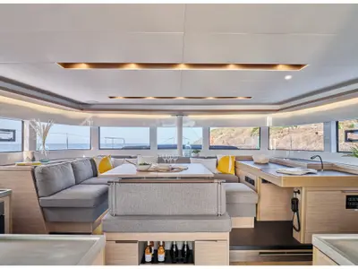 Salon of ELOYA RAY, a Lagoon 51 catamaran at Kranidi, Greece
