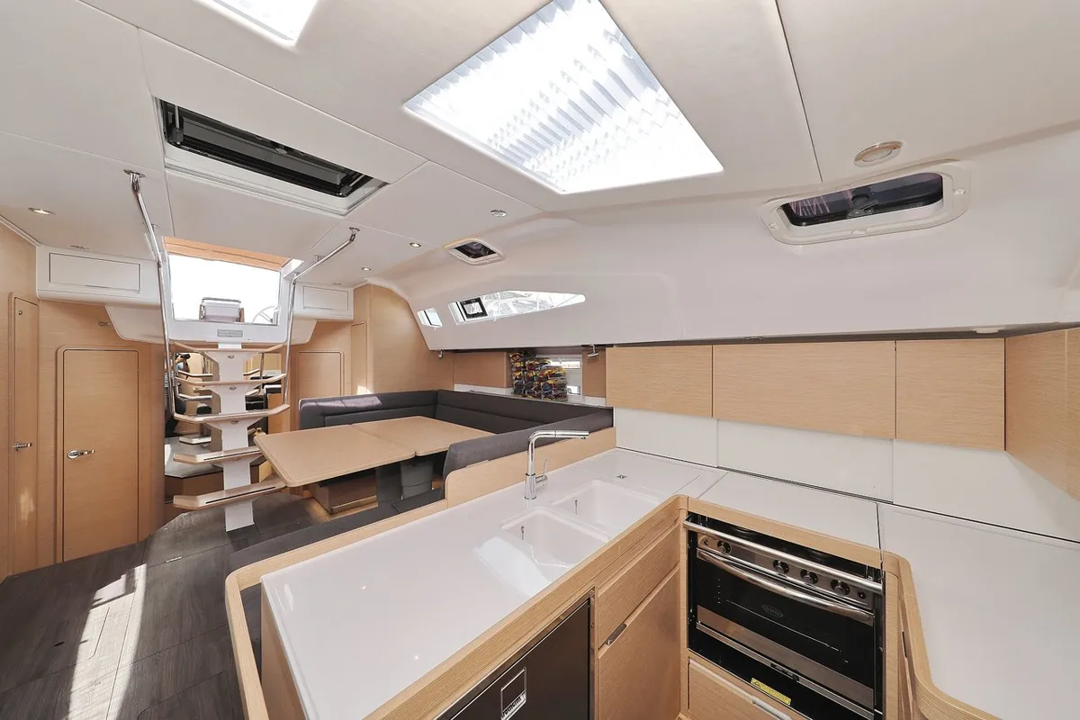 Galley of Abena, a Elan Impression 50 sailboat at Grad Biograd na Moru, Croatia