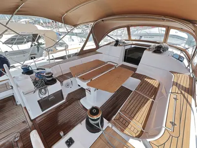 Deck of Abena, a Elan Impression 50 sailboat at Grad Biograd na Moru, Croatia