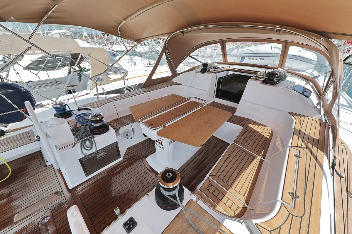 Deck of Abena, a Elan Impression 50 sailboat at Grad Biograd na Moru, Croatia