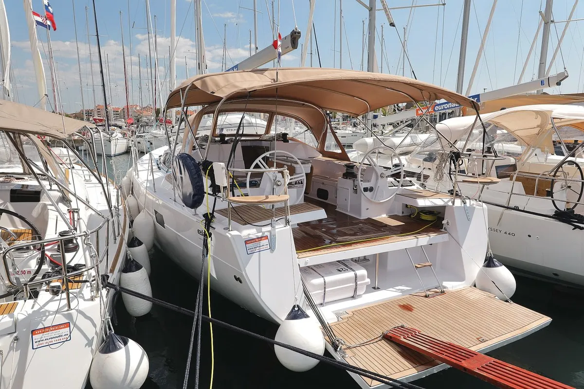 Exterior view of Abena, a Elan Impression 50 sailboat at Grad Biograd na Moru, Croatia