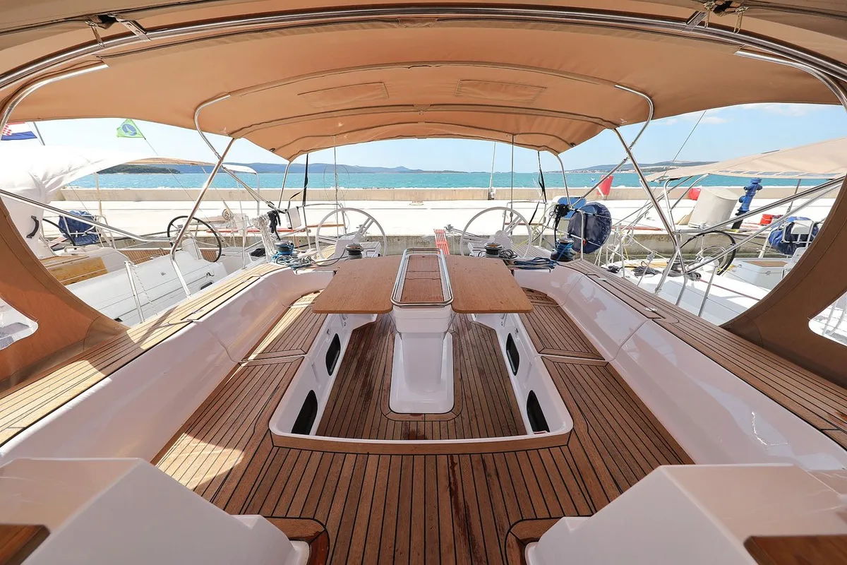 Deck of Abena, a Elan Impression 50 sailboat at Grad Biograd na Moru, Croatia