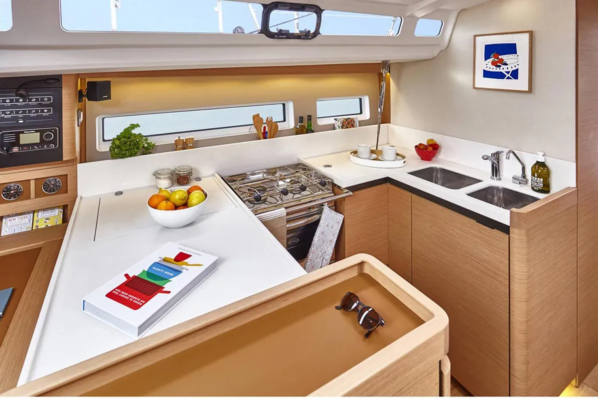 Galley of Capella, a Jeanneau Sun Odyssey 440 sailboat at Castellammare di Stabia, Italy