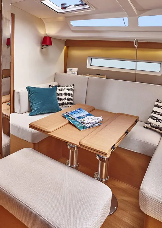 Salon of Capella, a Jeanneau Sun Odyssey 440 sailboat at Castellammare di Stabia, Italy