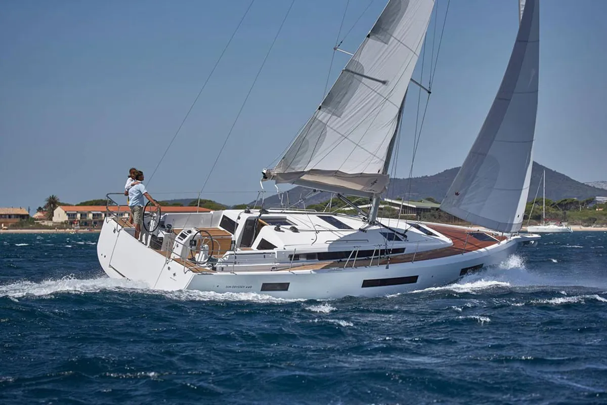 Exterior view of Capella, a Jeanneau Sun Odyssey 440 sailboat at Castellammare di Stabia, Italy