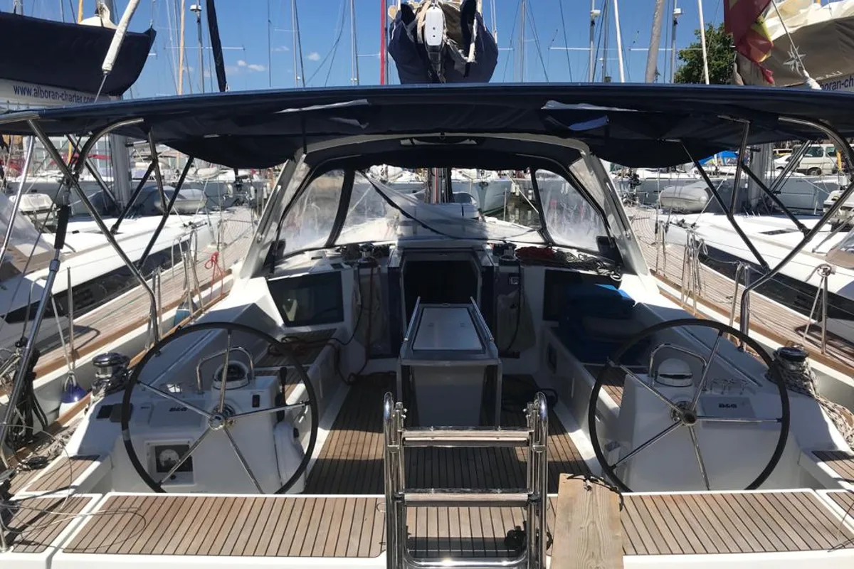 Cockpit of Alboran Gin Tonic, a Beneteau Oceanis 45 sailboat at Elephant Butte Estates, United States